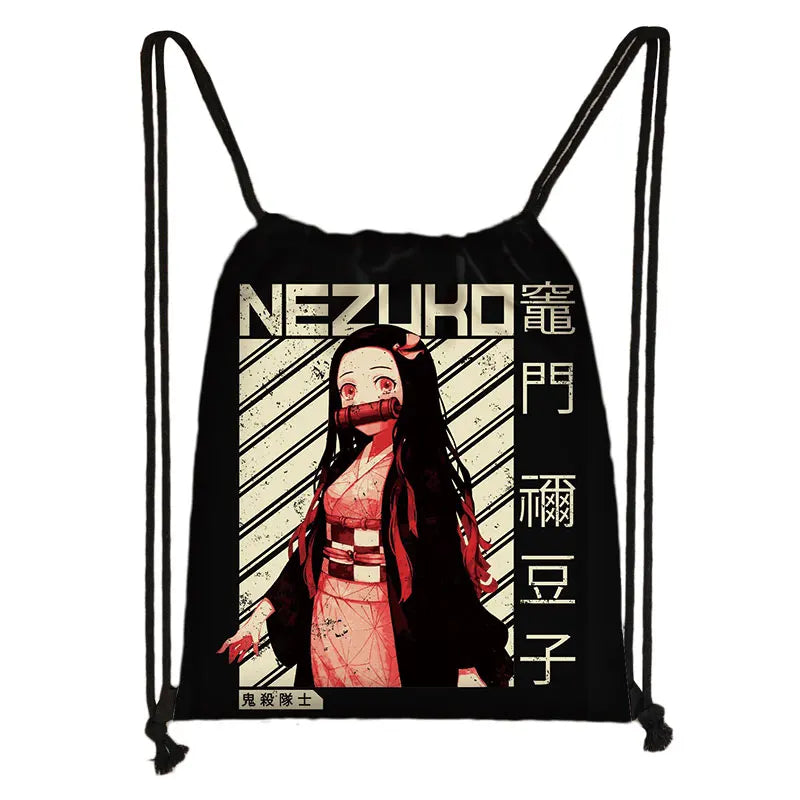 Demon Slayer Kimetsu No Yaiba Drawstring Bag Nezuko Tanjirou Mini Backpack