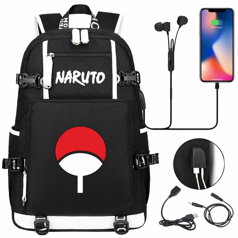 Anime Kakashi Sasuke Itachi USB School Bag Large Capacity Student Schoolbags