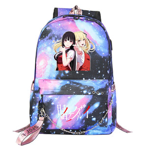 Kakegurui USB Boys Girls School Backpack Canvas Travel Laptop Bagpack