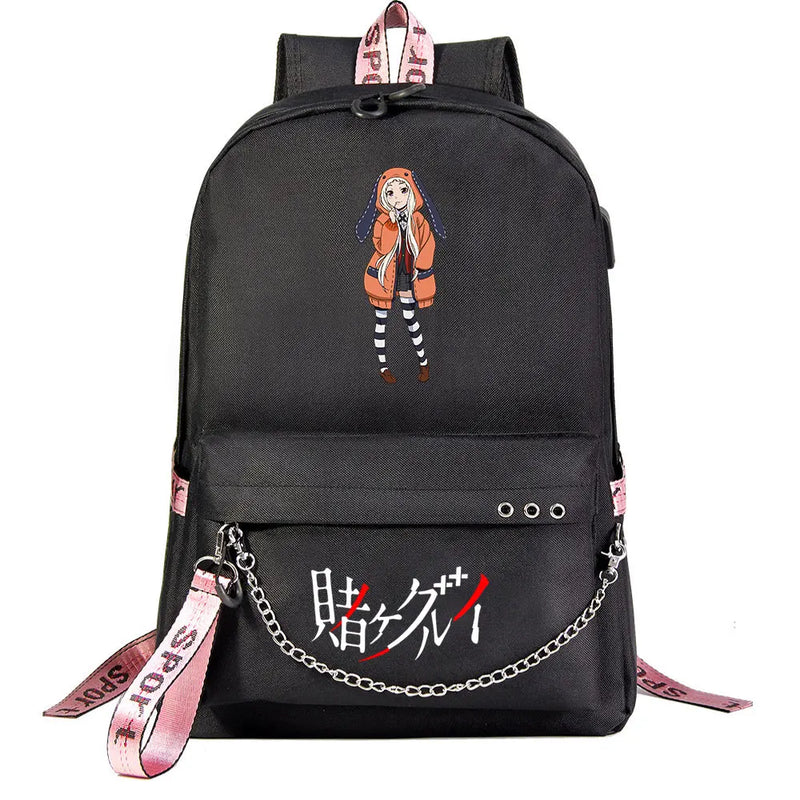 Kakegurui USB Boys Girls School Backpack Canvas Travel Laptop Bagpack