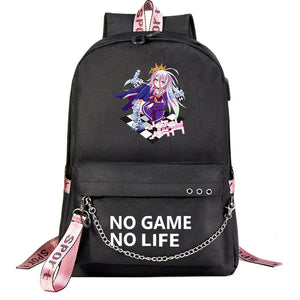 No Game No Life Anime USB School Backpack Canvas Laptop Bagpack