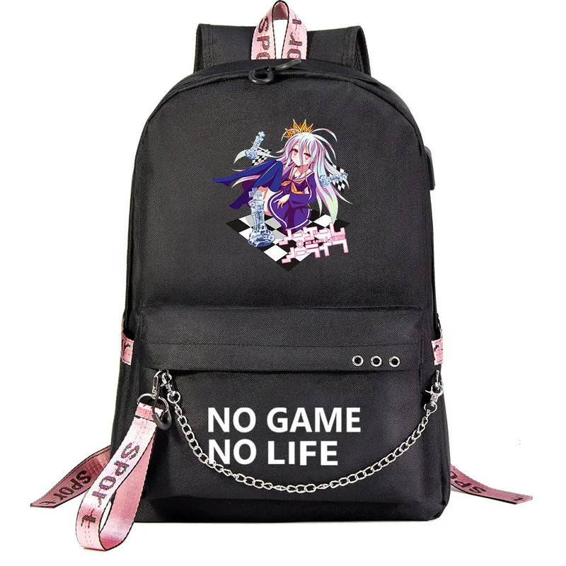 No Game No Life Anime USB School Backpack Canvas Laptop Bagpack