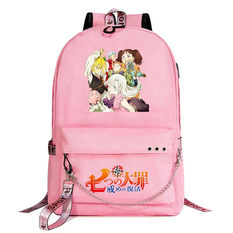 Anime Seven Deadly Sins USB Boys Girls Kids School Laptop Backpack