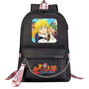 Anime Seven Deadly Sins USB Boys Girls Kids School Book Bags Women Backpack
