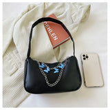 Ocean Texture Shoulder Bag Armpit Bag Chain Butterfly Decorate Solid Handbag