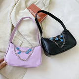 Ocean Texture Shoulder Bag Armpit Bag Chain Butterfly Decorate Solid Handbag