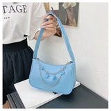 Ocean Texture Shoulder Bag Armpit Bag Chain Butterfly Decorate Solid Handbag