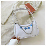 Ocean Texture Shoulder Bag Armpit Bag Chain Butterfly Decorate Solid Handbag
