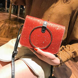 Women's PU Leather Handbag Metal Ring Shoulder Bag