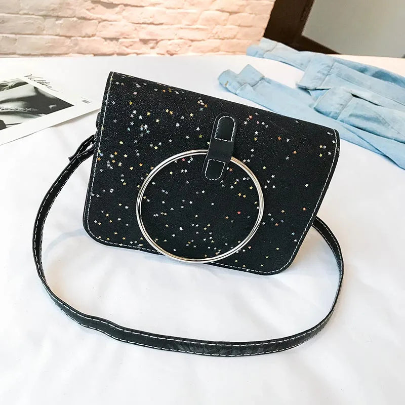 Women's PU Leather Handbag Metal Ring Shoulder Bag