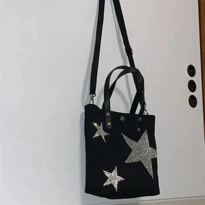 Canvas Shoulder Bags for Women Crossbody Messenger Bag Rhinestone Star