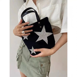 Canvas Shoulder Bags for Women Crossbody Messenger Bag Rhinestone Star