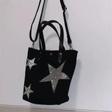 Canvas Shoulder Bags for Women Crossbody Messenger Bag Rhinestone Star