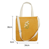 Corduroy Daisy Shoulder Bag Solid Square Pocket