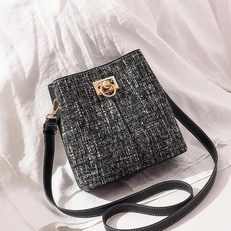 Arrival PU Leather Women Bucket Bag Shoulder Bag Panelled Crossbody Bag