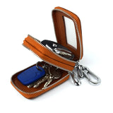 Leather Woman Car Key Holders Housekeeper Double Zipper Square Key Case