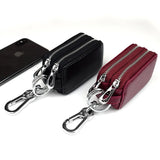 Leather Woman Car Key Holders Housekeeper Double Zipper Square Key Case