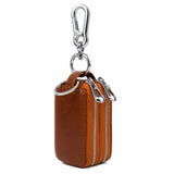 Leather Woman Car Key Holders Housekeeper Double Zipper Square Key Case