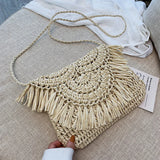 Vintage Straw Shoulder Bag with Tassel Crossbody Pouch