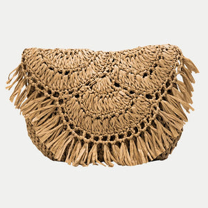 Vintage Straw Shoulder Bag with Tassel Crossbody Pouch