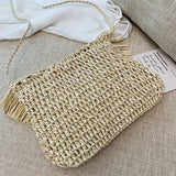 Vintage Straw Shoulder Bag with Tassel Crossbody Pouch