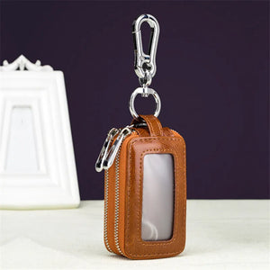 Pu Leather Car Key Holder Double Zipper Square Key Case