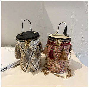 Women's Barrel Crossbody Bag Tassel Handbag