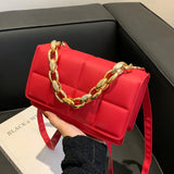 Plaid Shoulder Bag Women Chains PU Leather Crossbody Handbag