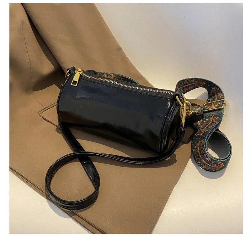 Vintage Barrel-shaped Shoulder Bag for Women PU Leather Handbags Crossbody Purse