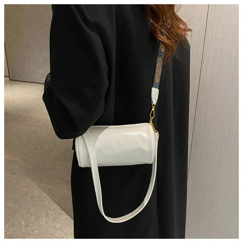 Vintage Barrel-shaped Shoulder Bag for Women PU Leather Handbags Crossbody Purse