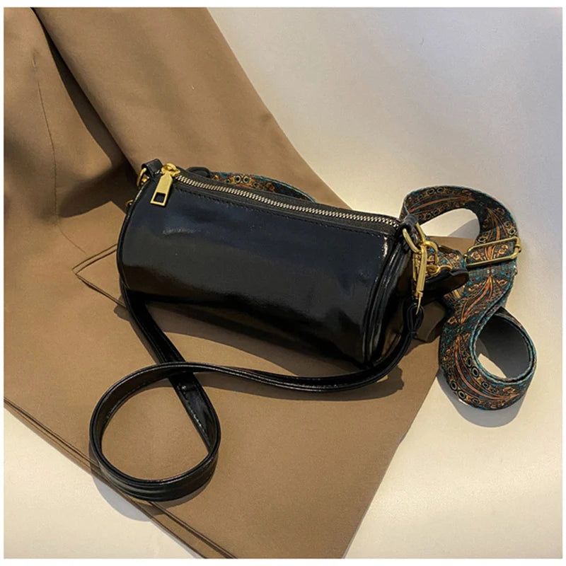 Vintage Barrel-shaped Shoulder Bag for Women PU Leather Handbags Crossbody Purse