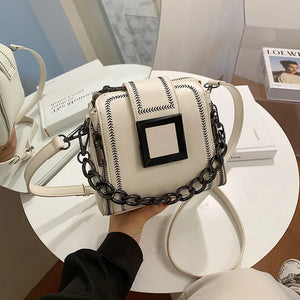 Vintage Bucket Bag PU Leather Handbag Women's Chains Hasp Small Bag