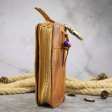 Vintage Men Leather Key Bag Holder Zipper Storage Pack