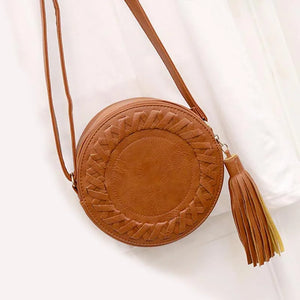 Arrival Women Bag PU Leather Shoulder Bag Tassel Round Vintage Beach Bag