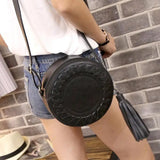 Arrival Women Bag PU Leather Shoulder Bag Tassel Round Vintage Beach Bag