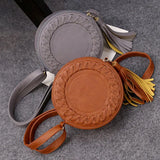 Arrival Women Bag PU Leather Shoulder Bag Tassel Round Vintage Beach Bag