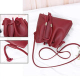 Women Messenger Bag PU Leather Handbag Solid Tassel Bucket Shoulder Bag
