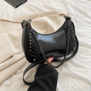 Arrivals Chains Rock Rivet Crossbody Bag Women Pu Leather Shoulder Bag