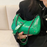Arrivals Chains Rock Rivet Crossbody Bag Women Pu Leather Shoulder Bag