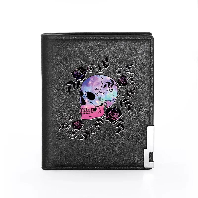 Arrivals Leather Wallet Rose Vine Skull Billfold Slim Credit Card/ID Inserts