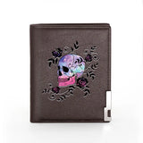 Arrivals Leather Wallet Rose Vine Skull Billfold Slim Credit Card/ID Inserts