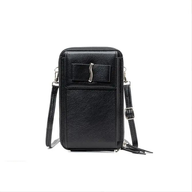 Women Bowknot Bag Soft Leather Wallet Mobile Wallet Messenger