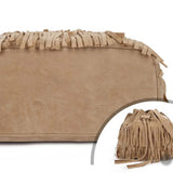 Ausuky Vintage Fringe Tassel Shoulder Bag Women Faux Drawstring Bucket Bag