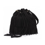 Ausuky Vintage Fringe Tassel Shoulder Bag Women Faux Drawstring Bucket Bag