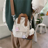 Corduroy Backpack Student Handbag One-shoulder Messenger Bag