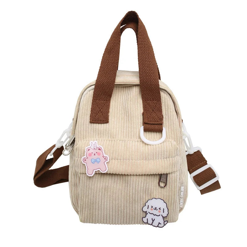 Corduroy Backpack Student Handbag One-shoulder Messenger Bag