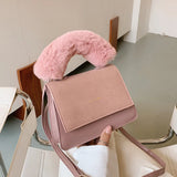 Autumn Winter Bag Furry Handle Frosted Portable Shoulder Bag
