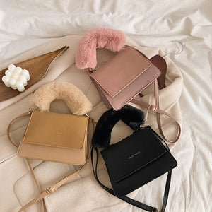 Autumn Winter Bag Furry Handle Frosted Portable Shoulder Bag