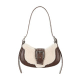 Plush & PU Leather Shoulder Bag Sweet Clutch Tote