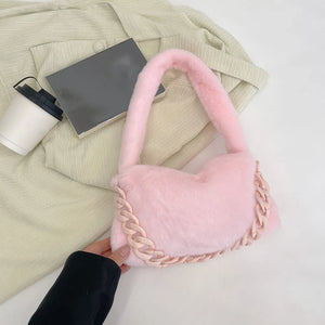 Plush Tote Bag Chain Women Soft Fluffy Handbag Ladies Shoulder Bag